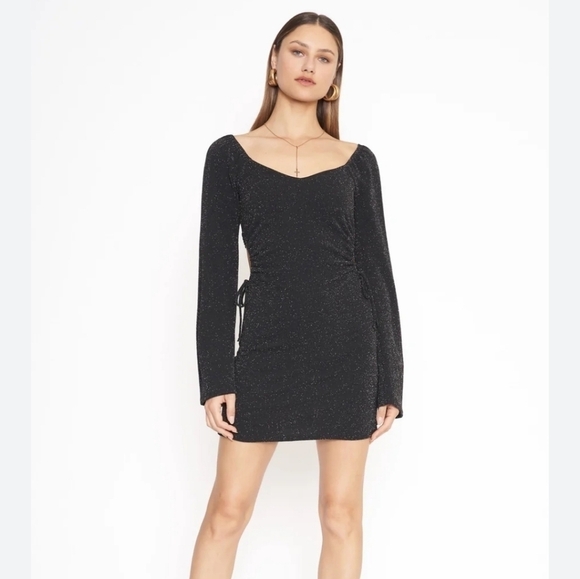 NWT LUVALOT BLACK LONG SLEEVE GLITTER MINIDRESS SIZE 8 - Picture 1 of 15